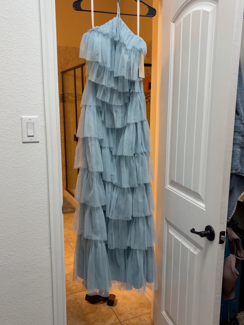 Revelry Dusty Blue Tiered Ruffle Maxi Dress